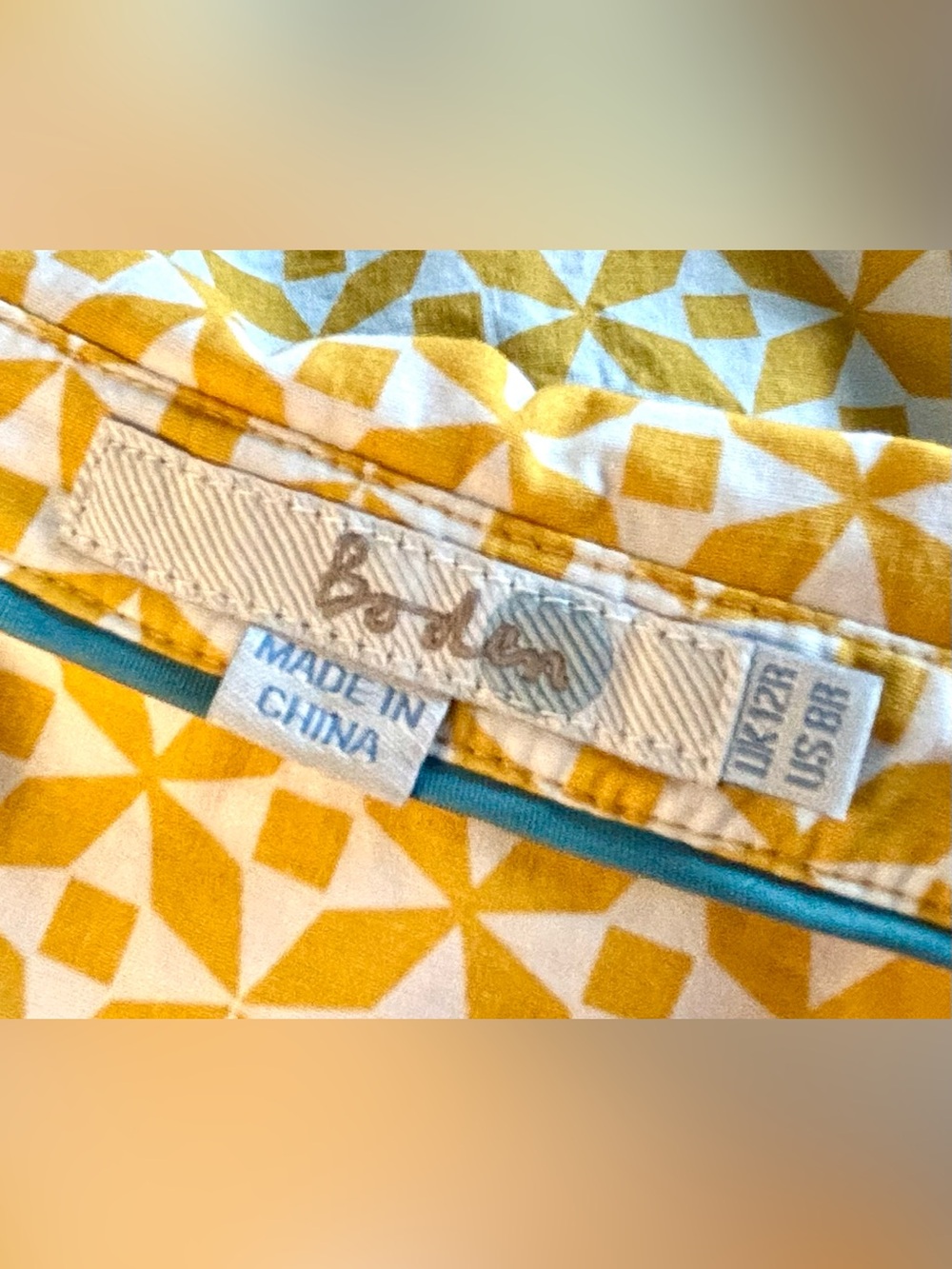 Boden Sophia Mustard Yellow, White Geometric Daisy Cotton Shirt Dress, Size 8 - Picture 15 of 16